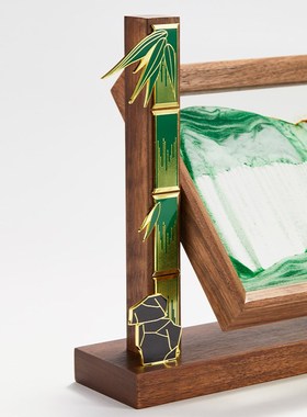 马鹿节节高升竹子高档摆件流沙画高端大气办公室客厅玄关装饰礼物