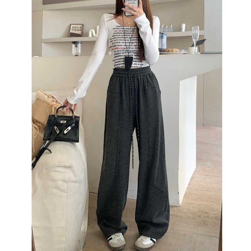 小吉家大码女装秋冬新款松紧腰抽绳设计感弯刀裤百搭显瘦加绒长裤,淘宝优惠券,粉丝福利购,淘宝优惠卷