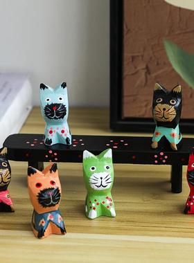 北欧约巴厘岛风格手简工绘彩C237套木凳小猫咪家居装饰工艺品六摆
