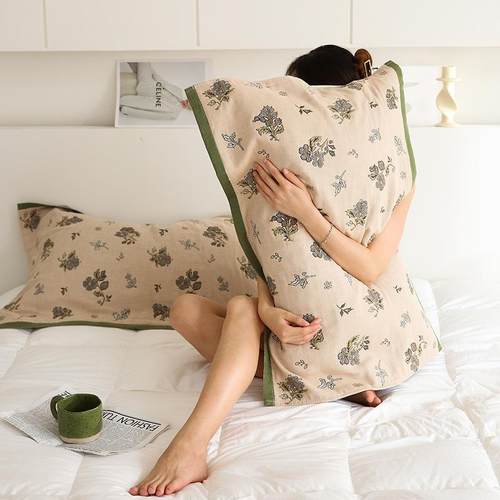 纯四层MY纱布枕巾成人用柔软防滑一棉对装式欧单人枕头家大盖巾高 - 图1