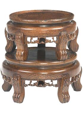 茶盆鸡翅木虎脚几底座圆形花瓶鸡翅木虎鱼缸花盆像底座奇石景壶佛