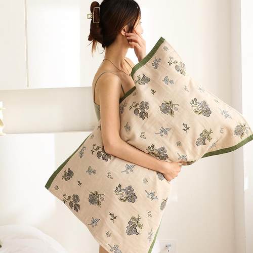 纯四层MY纱布枕巾成人用柔软防滑一棉对装式欧单人枕头家大盖巾高 - 图0