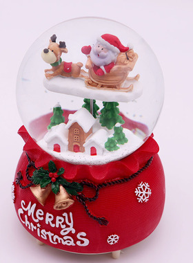 新年耶诞节飘雪音乐盒耶诞树老人水晶球八音盒女孩儿童节日礼物