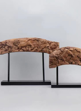 新中式建筑门楼凉亭禅意凤鸟雕刻摆件样板间售楼处酒店玄关装饰品