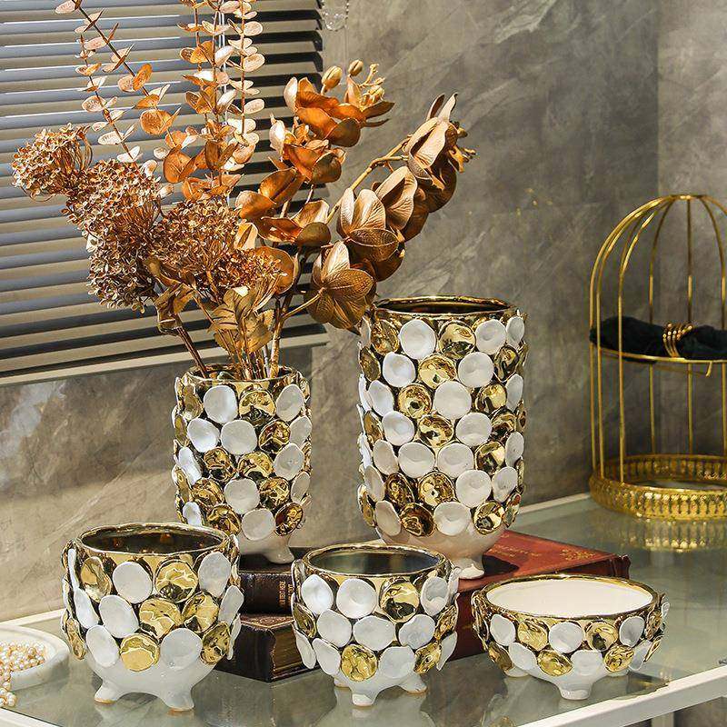 轻奢陶瓷电镀金色手工贴花水培花瓶花盆客厅家居样板房玄关酒店摆,淘宝优惠券,粉丝福利购,淘宝优惠卷