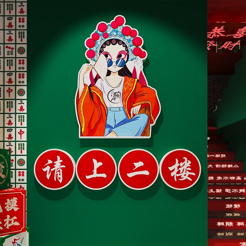 欢迎光临墙贴纸挂画楼梯二楼指示牌国潮餐饮文化火锅饭店墙面装饰,淘宝优惠券,粉丝福利购,淘宝优惠卷