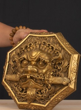 纯铜狮咬剑纯铜牌八卦镜大门对门狮子虎头牌吞金兽头睚眦瑞兽挂件