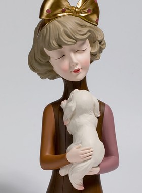 创意轻奢蝴蝶结女孩抱猫摆件家居客厅儿童房玄关装饰生日结婚礼物