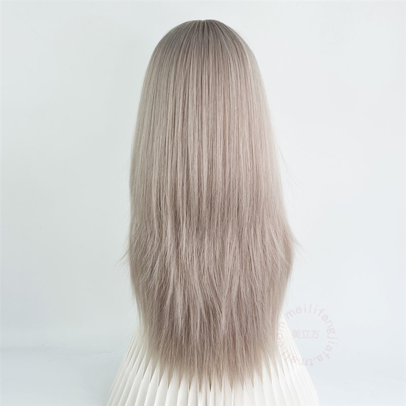 美立方假发全头套女灰粉色中分长直发无刘海高层次日常混血潮y2k - 图2