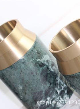 家居软装饰品白色大理石花器金属边酒店样品房摆件