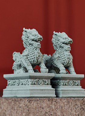 石狮子小摆件一对镇宅看门石雕喜狮麒麟茶宠鱼缸造景桌面装饰礼物