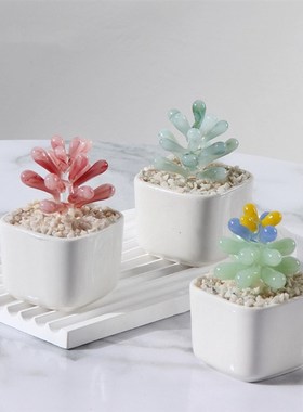 小花仙人掌淄博琉璃盆栽铃兰可爱摆件多肉办公室装饰品禅意