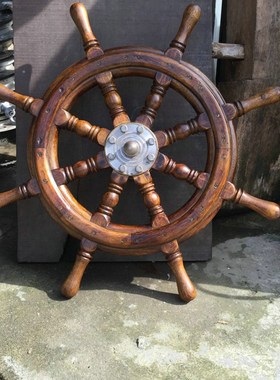 实木方向盘船舵落地摆件地中海家居饰品客厅招财壁挂装饰领航舵手