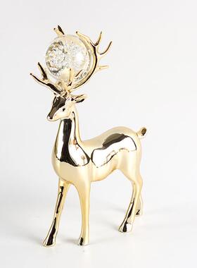 创意轻奢水晶对鹿摆件VSN现代家居客书球装房玄关电视厅酒柜动物