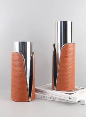 革现代简约金属皮开花器办公餐室客厅口玄关厅样板080房茶几家居