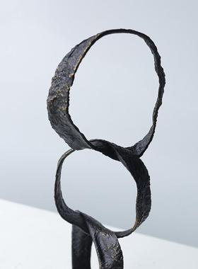 B0793现代抽象铸电铁几何圆摆圈件黑色样板间店家居客厅视酒柜书