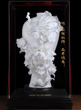 非遗手工陶瓷《凤穿牡丹》凤凰牡丹花瓶摆件白瓷客厅装饰高端礼物
