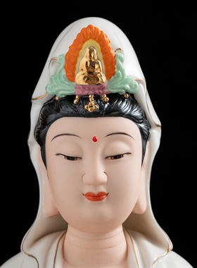 站立观音菩萨佛像南海观音菩萨佛像摆件家用供奉陶瓷渡海观世音菩