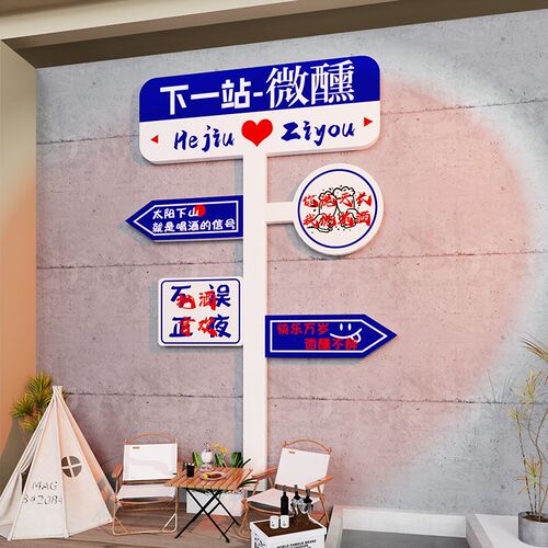 网红路牌市井风格火锅串串店墙面装饰贴纸画创意烧烤酒吧氛围布置 - 图1