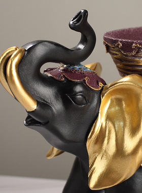 招财大象摆饰一对创意入户玄关电视柜酒柜客厅装饰品手工彩绘福象