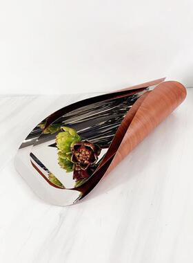 现无品牌/代简约不锈钢板何几卷边银色盘果盘摆件样房售楼处软托