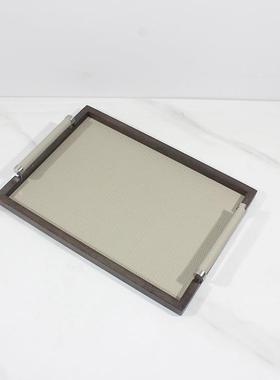 现代奢高摆端皮革香实薰轻蜡烛木托盘样板间售楼处客厅GOL茶几桌