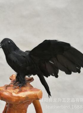 仿真乌鸦万圣节具鬼节狂方摆欢节西道KZV节日用品老鸹羽毛鸟件装