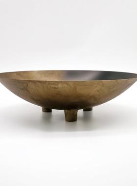 盘中古新中式脚铜色果拼摆件书房客厅茶ES-A6361几餐桌三足高托盘