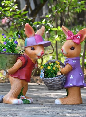 户外玻璃钢卡通兔子花缸摆件雕塑花园庭院别墅阳台创意花盆装饰品