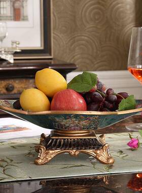 欧干果盘古复美式装饰摆GRL件三分格双层家式用客厅创意茶几水果