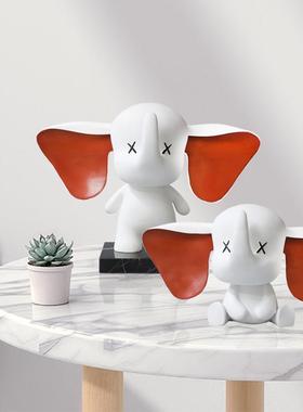 玄可爱呆萌白色小关象雕塑客厅办公室摆设飞酒柜电视w9000-15柜居