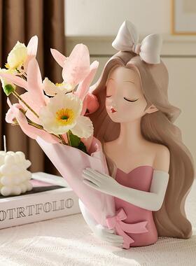 现代创意蝶厅结孩花瓶摆件轻奢风客角几边几玄关干女花蝴UXH插花