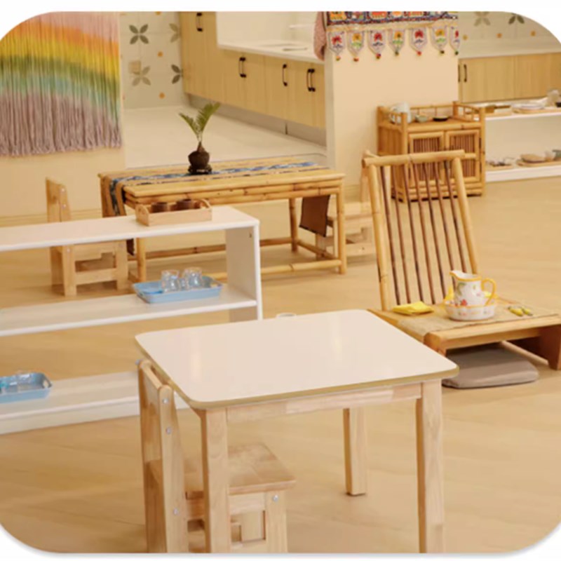 Solid wood mixed color children's table and chair set white kindergarten complete set of tables and chairs baby game table desk