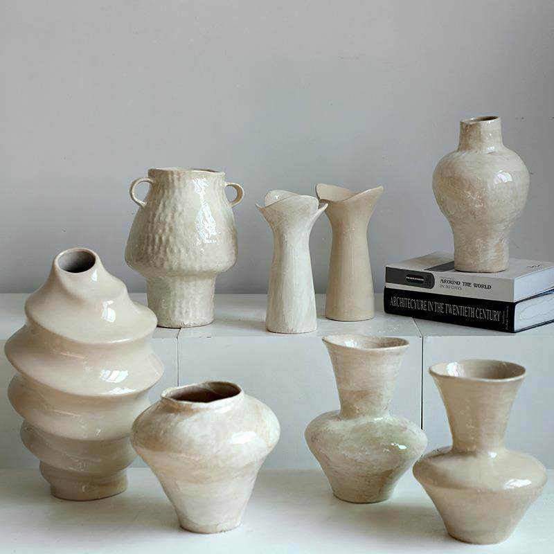 复古法式奶油风水陶北瓷花瓶客欧手工干花装饰OKI品培干花花器厅,淘宝优惠券,粉丝福利购,淘宝优惠卷