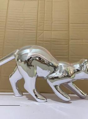 仿不锈钢创玻意猫摆件电镀mao01璃装饰户外真个性仿钢动物园林庭