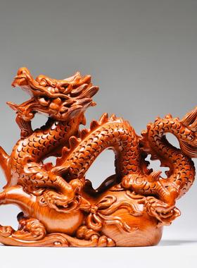 龙摆件花梨实雕十厅二生肖78651591刻木头龙客玄关电视柜装饰木送