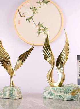 奢大鹏展翅摆板件天然石底座W0215现轻玄代中式样房关装饰工艺品