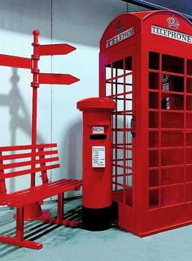 电话摆件网复古铁艺红道具模型邮筒路牌长JsZbHrfs椅商场酒吧亭大