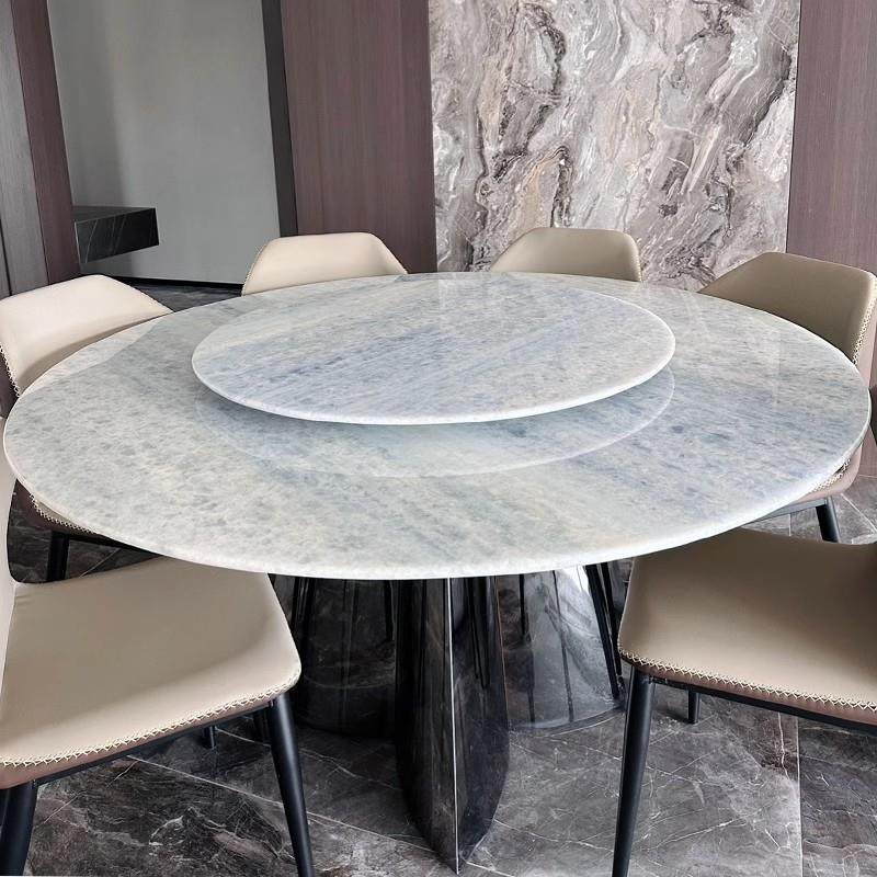 蓝水晶奢石圆形餐桌椅组合带转盘高端别墅进口天然大理石圆桌家用,淘宝优惠券,粉丝福利购,淘宝优惠卷