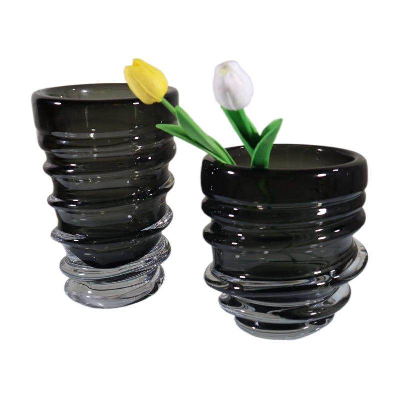 盛花简约灰色螺旋纹玻璃花瓶加重加厚插花器客厅样板间摆饰,淘宝优惠券,粉丝福利购,淘宝优惠卷