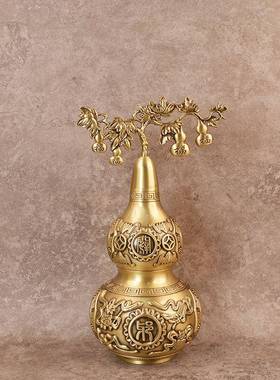 宏达全黄铜八八宝葫芦八卦铜葫芦饰浮雕宝开口铜葫玄关铜葫芦装品