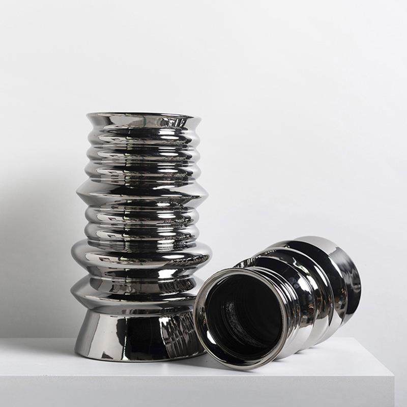 简约现代花瓶银色圈纹陶瓷花器摆件客厅餐桌茶几样板房软装饰品,淘宝优惠券,粉丝福利购,淘宝优惠卷