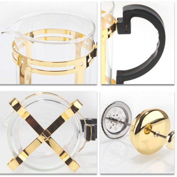 金色咖啡壶不绣钢法压壶滤压壶350ml玻璃冲茶器家用咖啡壶法压壶,淘宝优惠券,粉丝福利购,淘宝优惠卷