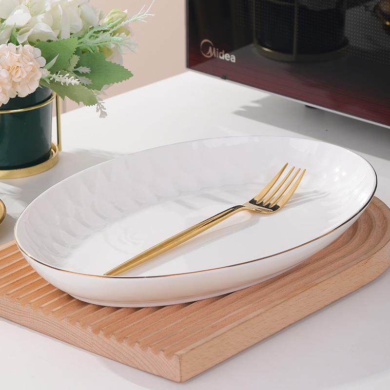 鱼盘家用陶瓷蒸鱼盘子新款金边轻奢椭圆长方形大号感装鱼盘碟,淘宝优惠券,粉丝福利购,淘宝优惠卷