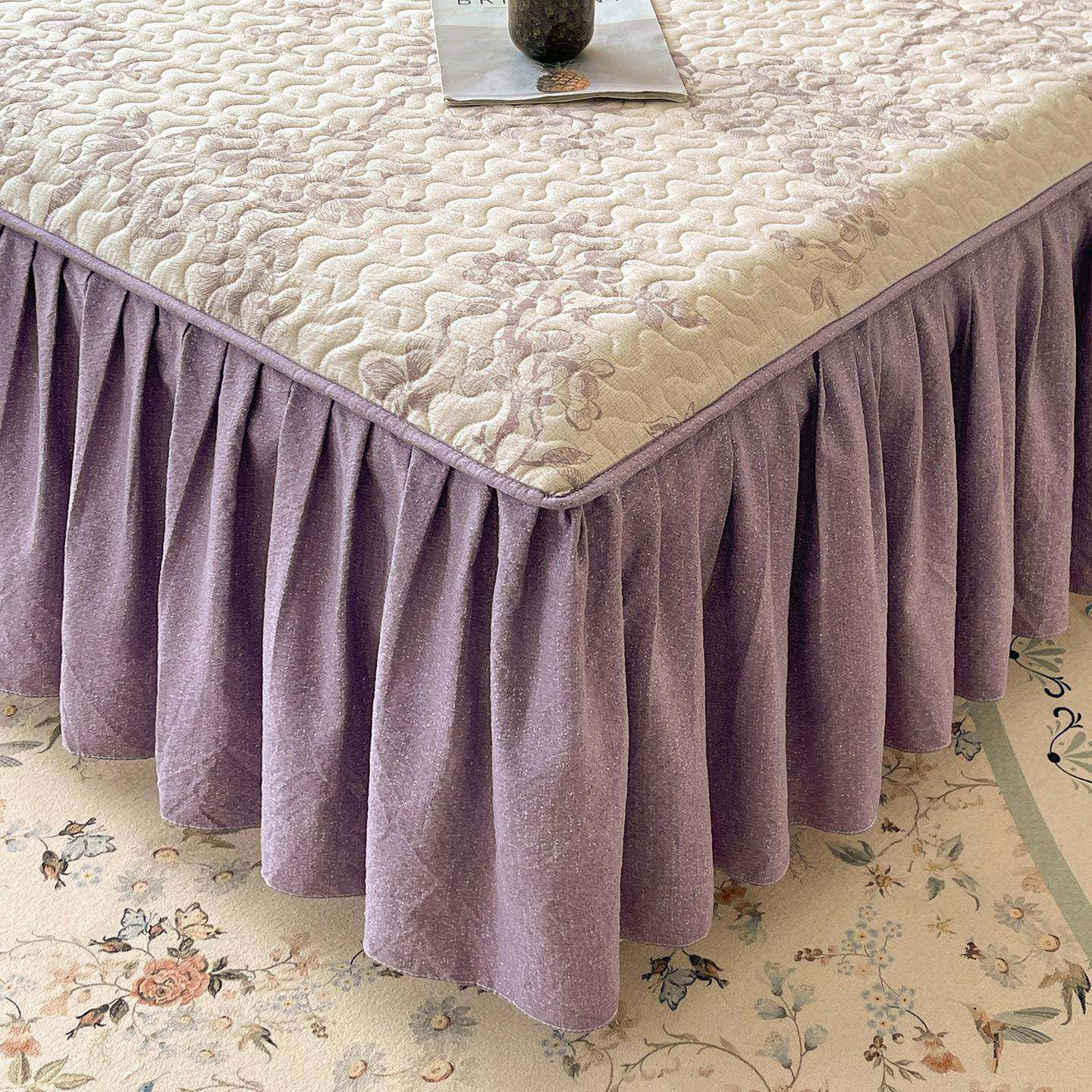 A类云感水洗棉夹棉床裙皱皱纱花边床罩床套防滑三件套床垫保护套,淘宝优惠券,粉丝福利购,淘宝优惠卷