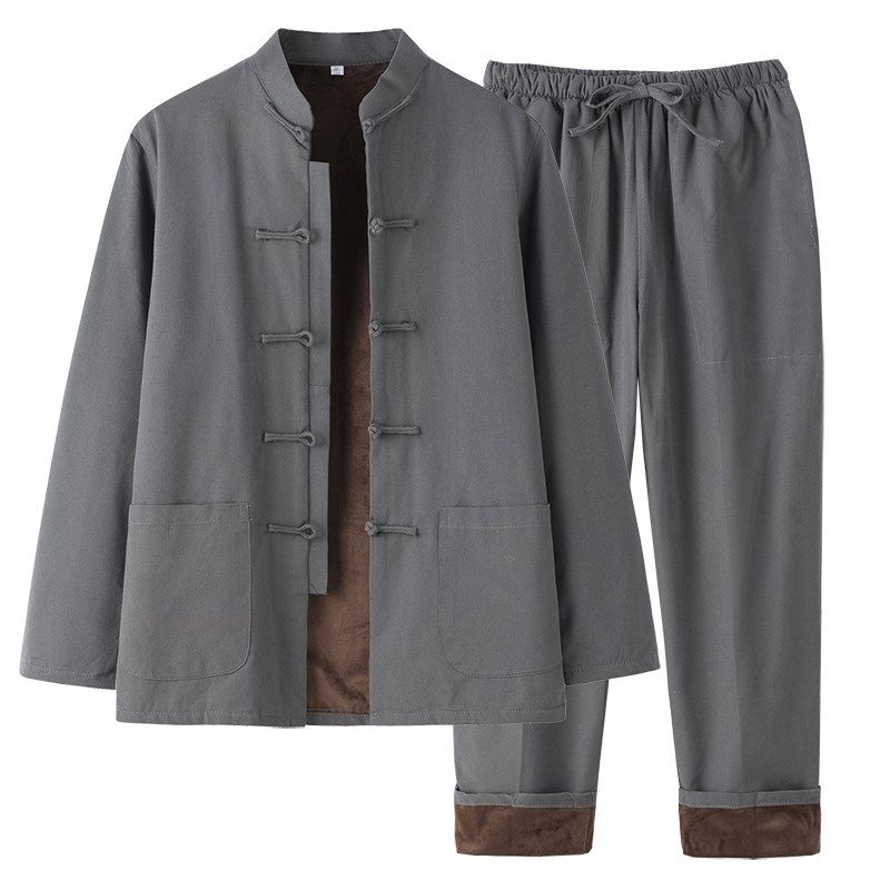 中国风唐装男士中老年纯棉加绒保暖套装中式复古棉衣居士服秋冬款,淘宝优惠券,粉丝福利购,淘宝优惠卷