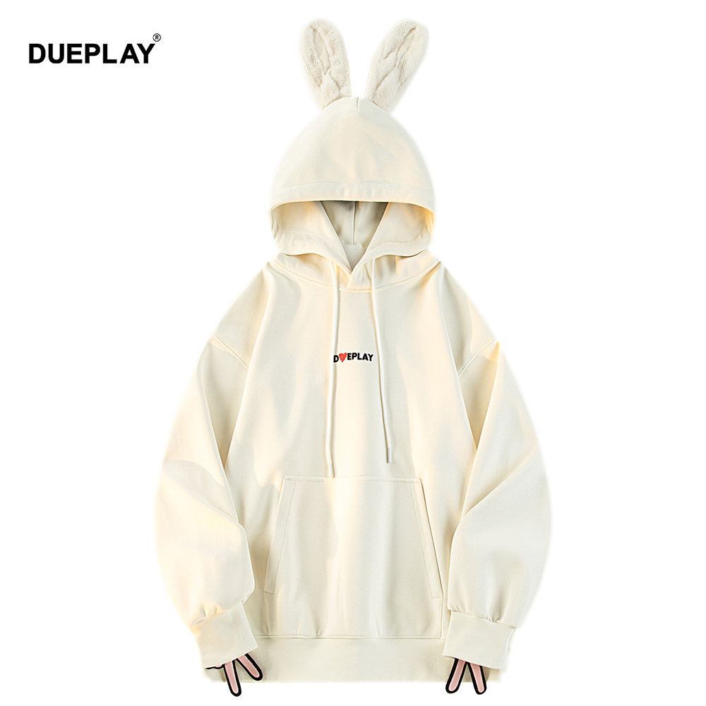 【明星郑恺品牌】DUEPLAY 字母刺绣连帽卫衣兔子耳朵休闲百搭女款,淘宝优惠券,粉丝福利购,淘宝优惠卷