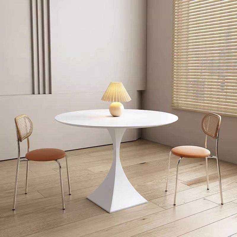 奶油风岩板餐桌圆形法式白色桌子圆桌洽谈桌德利丰家用小户型饭桌,淘宝优惠券,粉丝福利购,淘宝优惠卷