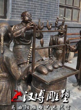 户外园林民间手艺吹糖人民俗文化主题雕塑玻璃钢仿铜人物景观雕塑