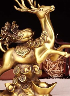 纯铜福鹿一路发摆件家居饰品纯铜创意工艺品客厅电视柜玄关装饰品